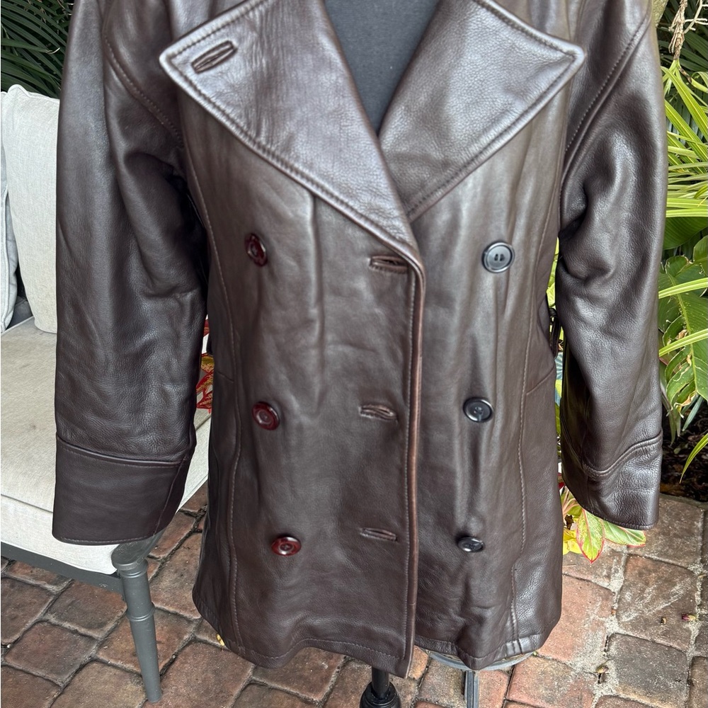 Vintage American Born Coat Women Small Brown Leather Jacket Lined Retro Y2K - Picture 4 of 16